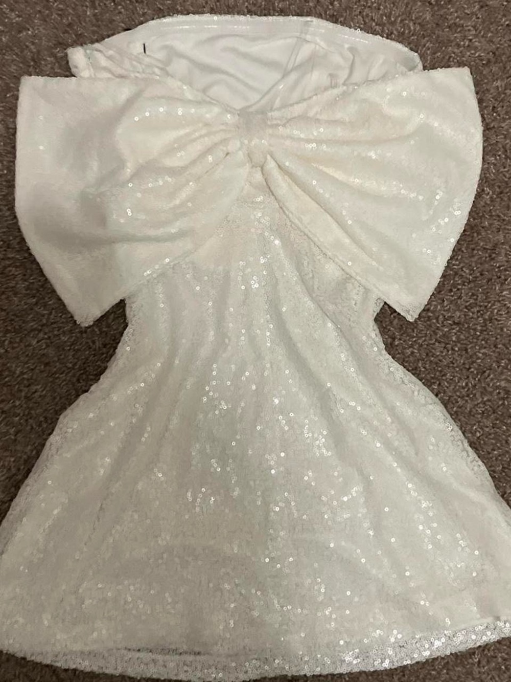 Altar'd State White Sequin Strapless Dress with Bow Detail